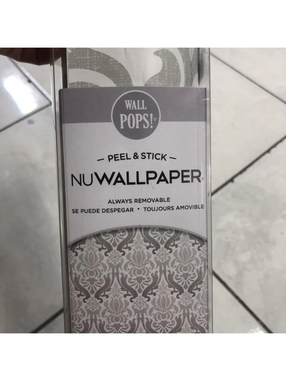 NUWALLPAPER Grey Nouveau Damask Peel And Stick Wallpaper Roll 20.5”x18ft